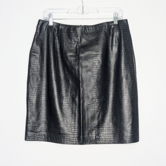 Liz Claiborne Vintage Black Soft Embossed Leather Mini Pencil Skirt Back Zip - Picture 1 of 9